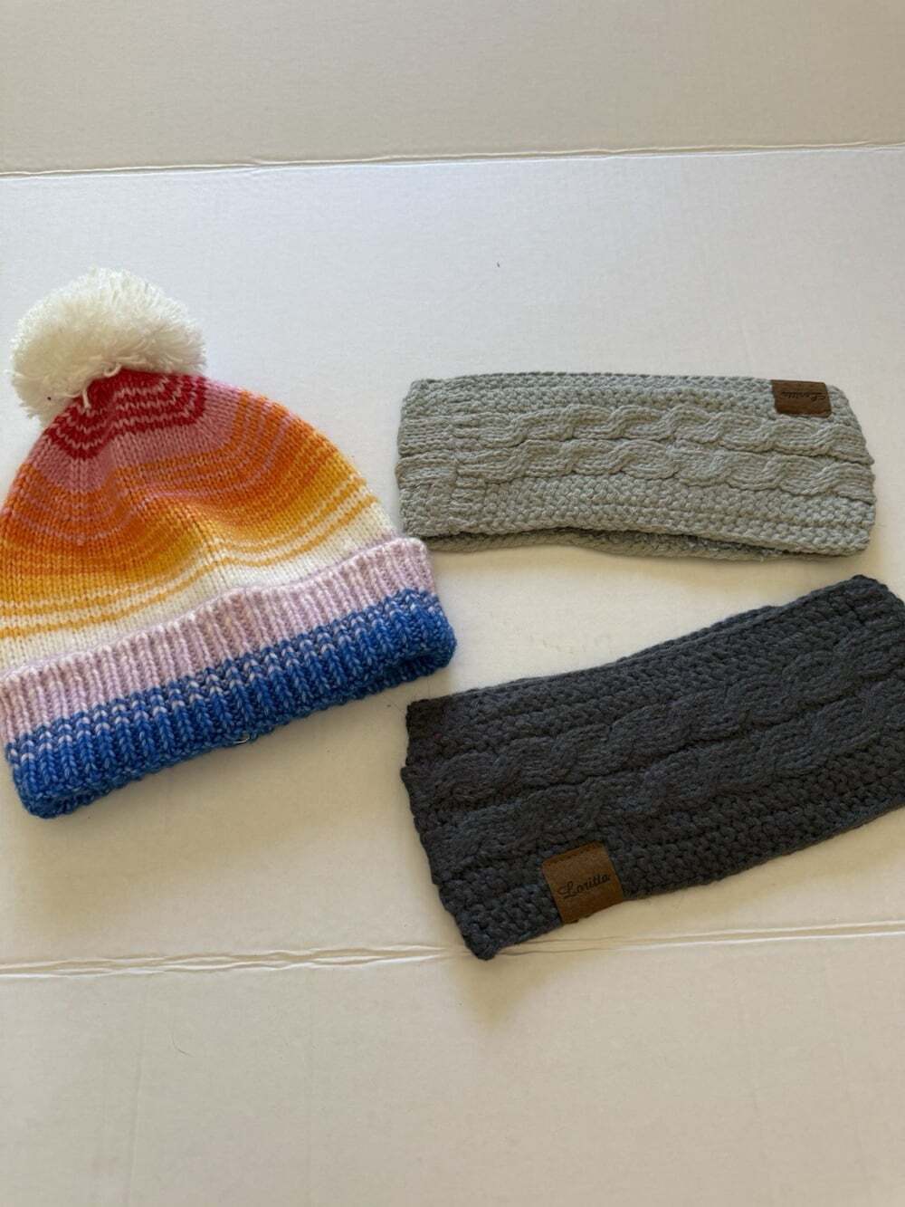 Old Navy Pom Pom Beanie Hat & Loritta Knit Ear Warmer Headbands Lot of 3